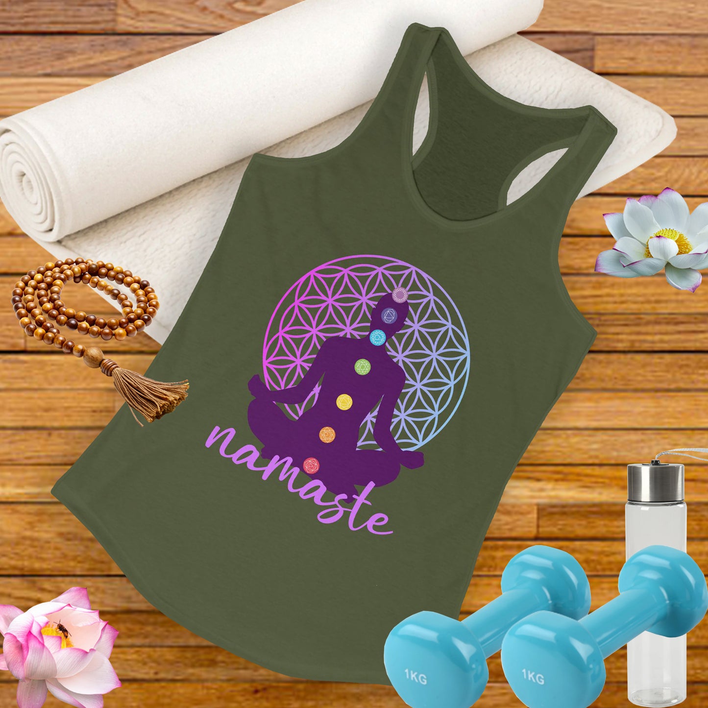 Sacred Alignment - Chakra, Flower of Life & Namaste Women's Racerback Tank Top