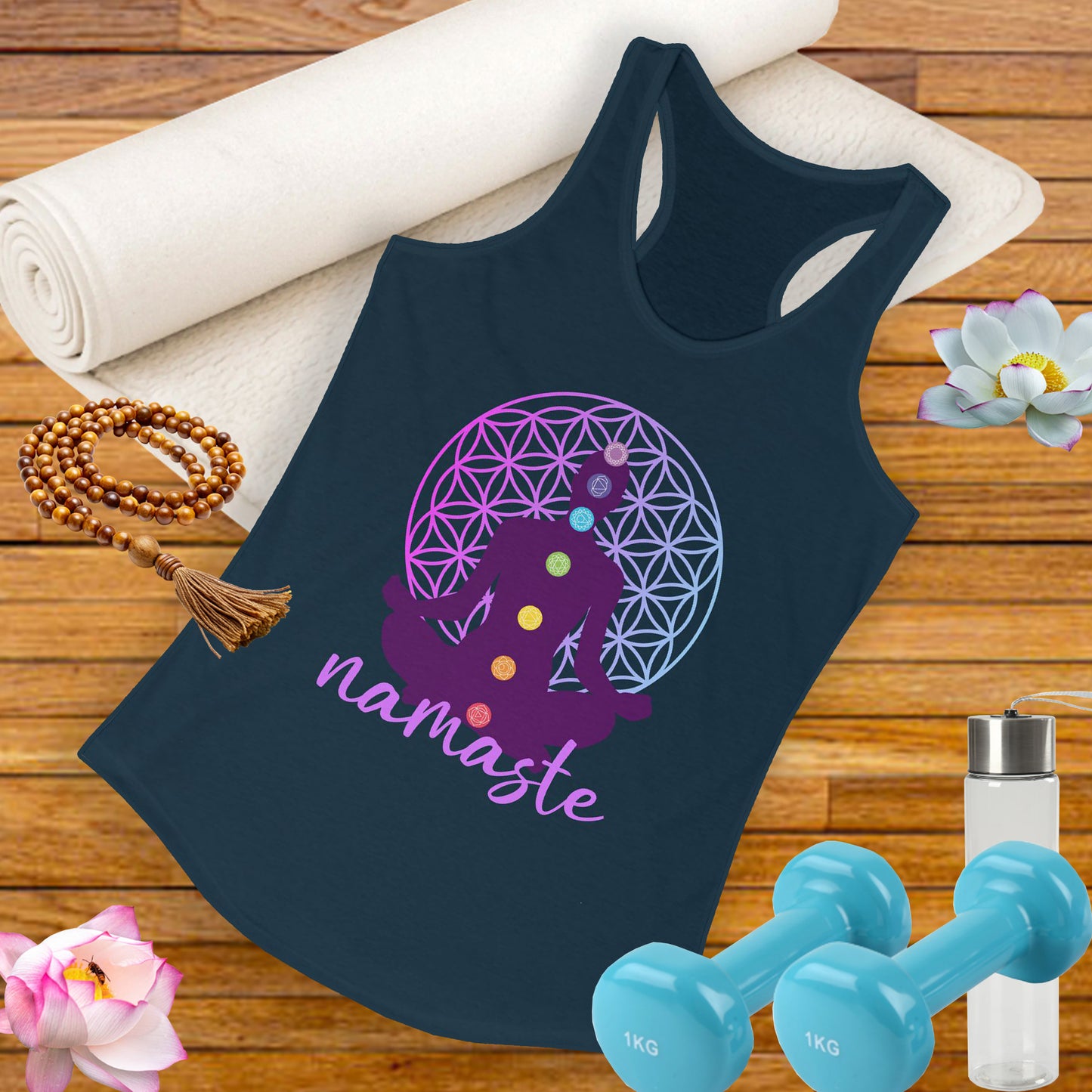 Sacred Alignment - Chakra, Flower of Life & Namaste Women's Racerback Tank Top