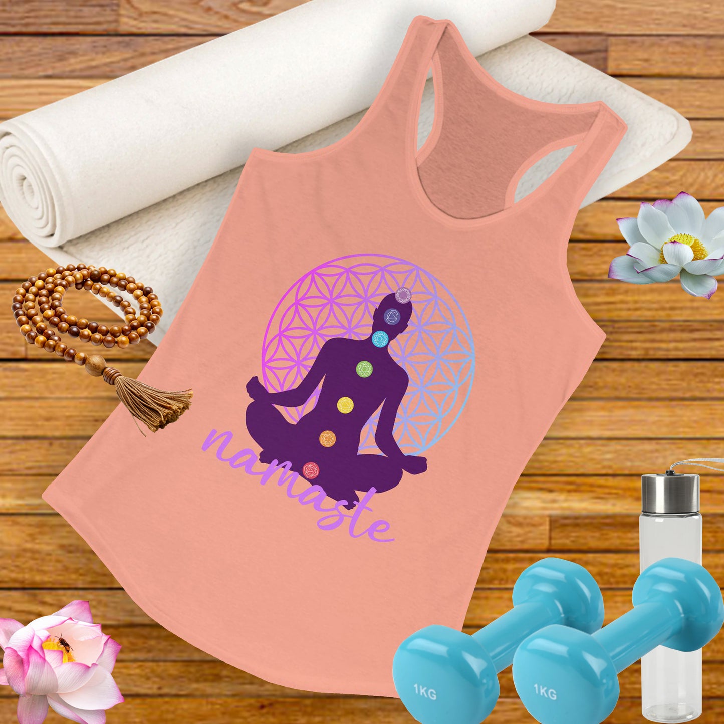 Sacred Alignment - Chakra, Flower of Life & Namaste Women's Racerback Tank Top