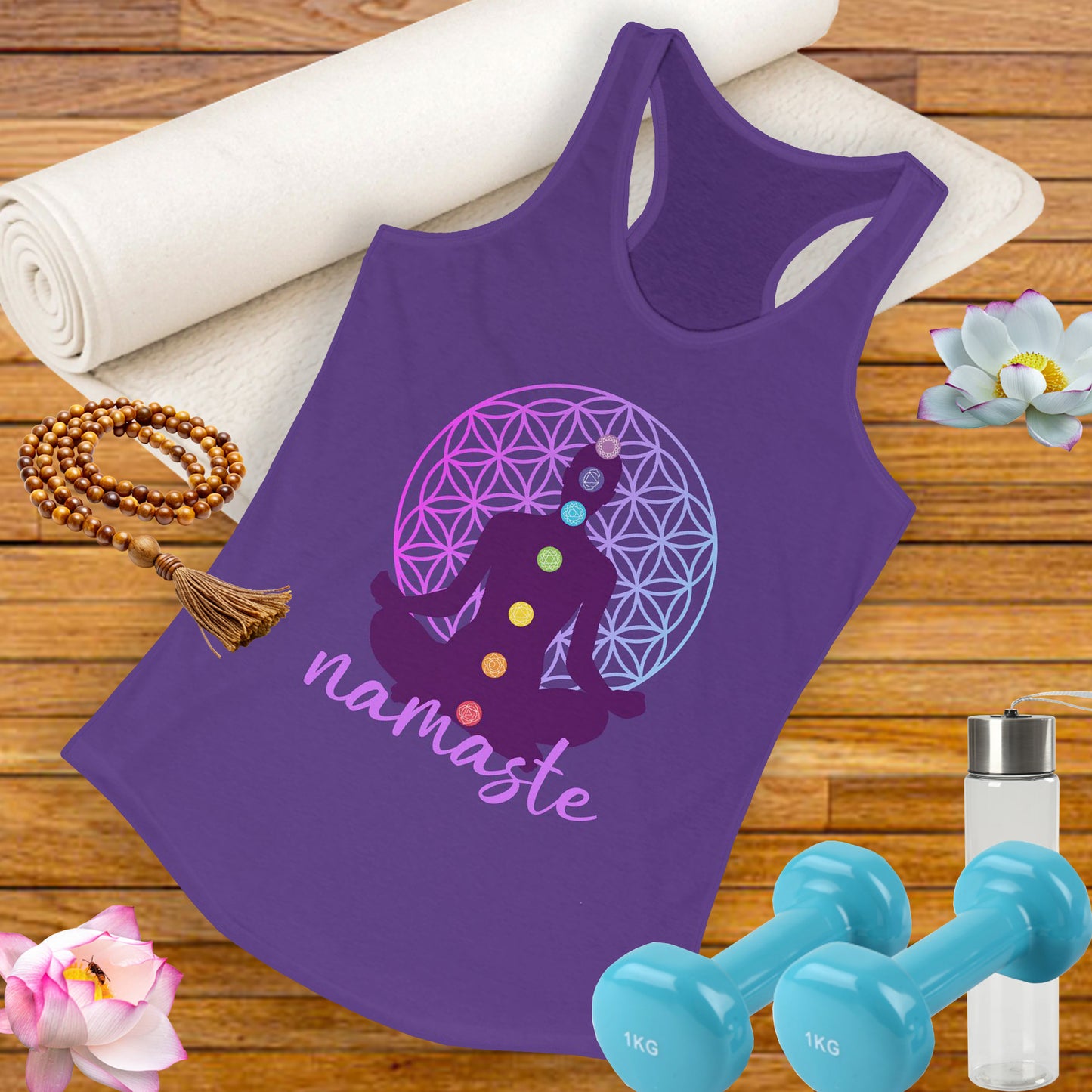 Sacred Alignment - Chakra, Flower of Life & Namaste Women's Racerback Tank Top