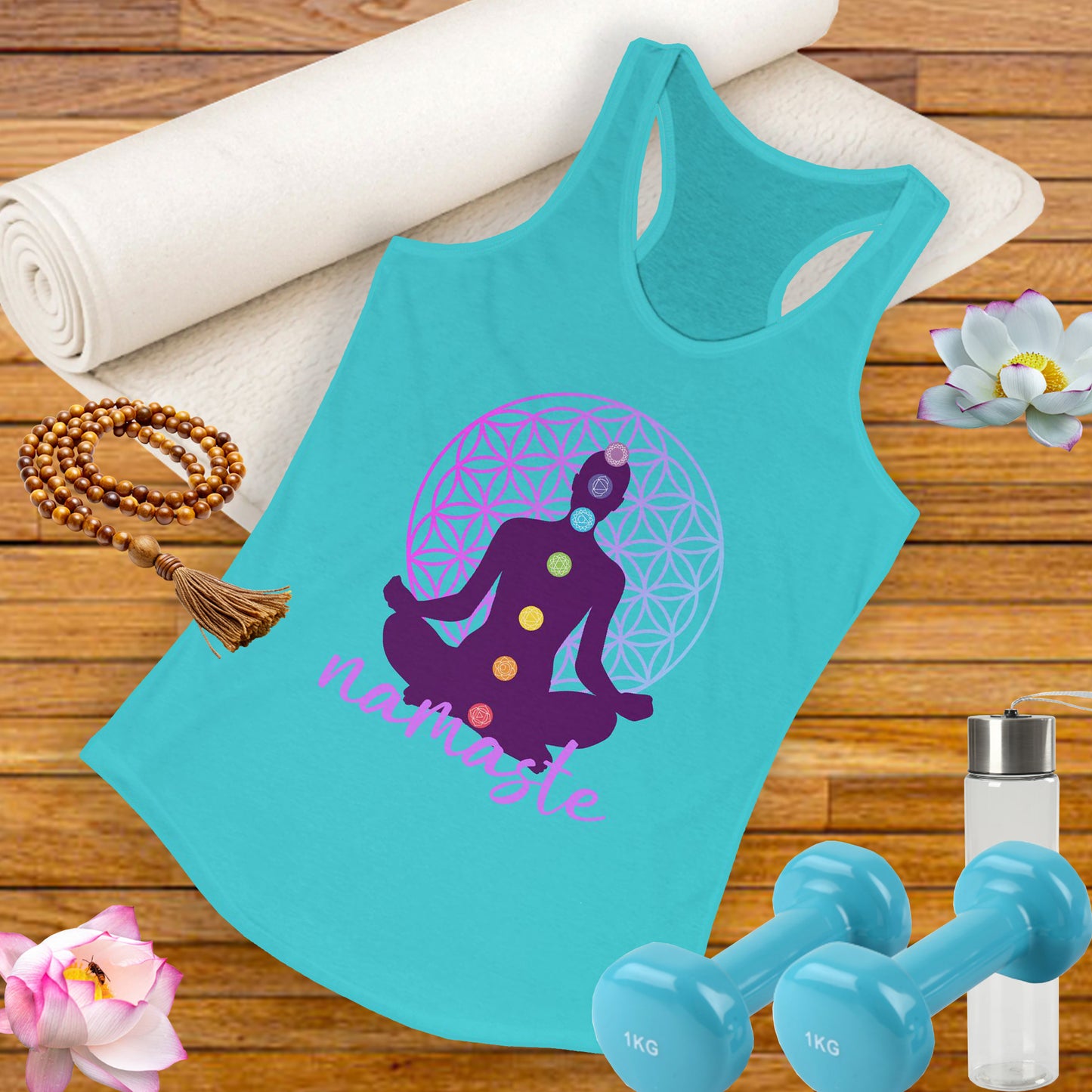 Sacred Alignment - Chakra, Flower of Life & Namaste Women's Racerback Tank Top