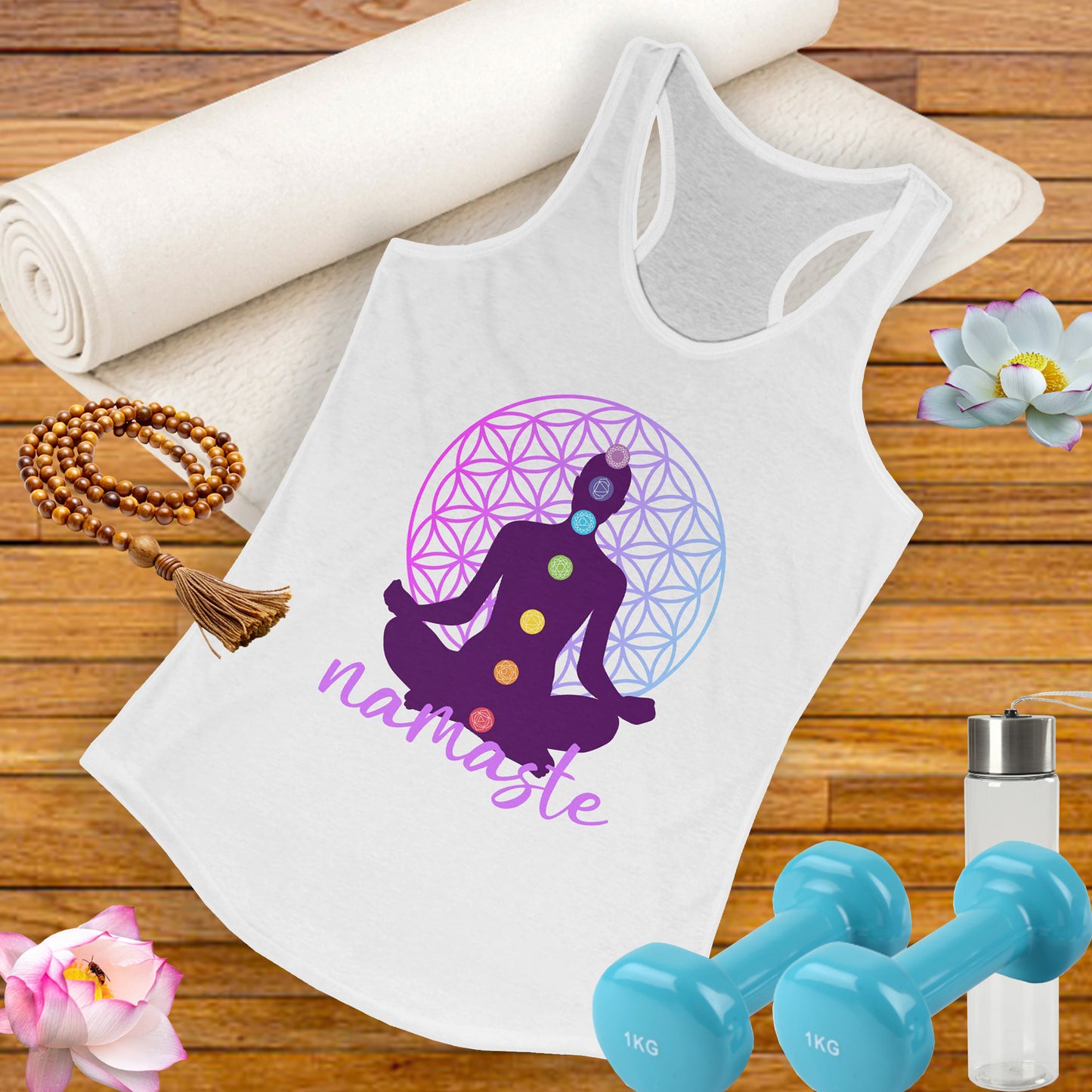Sacred Alignment - Chakra, Flower of Life & Namaste Women's Racerback Tank Top