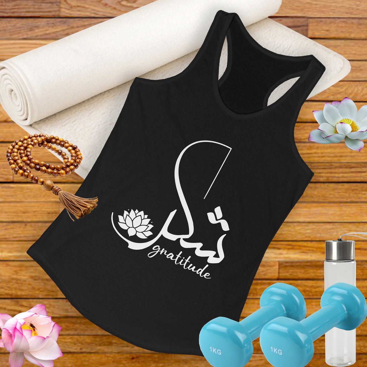 "Gratitude" Calligraphy Racerback Tank – Lotus Bloom Edition