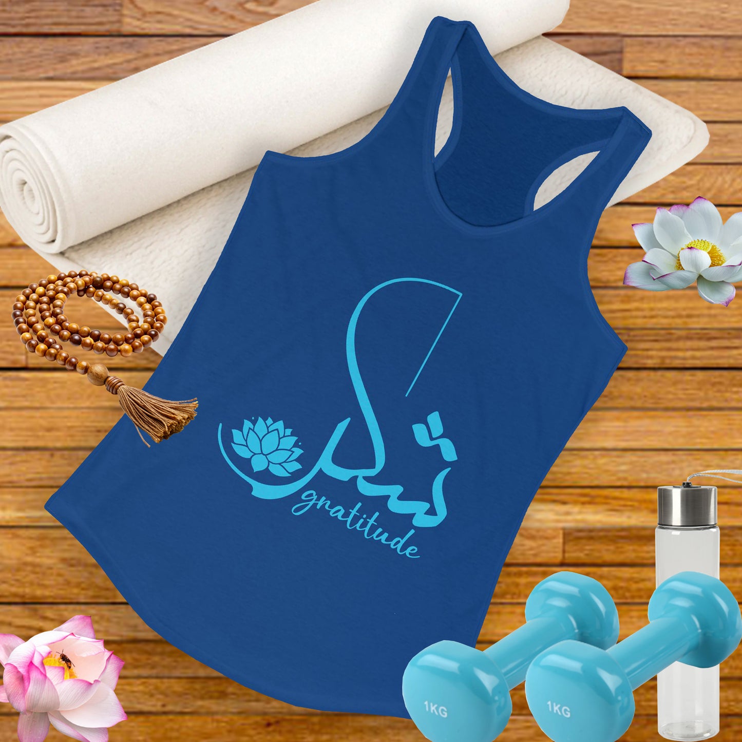"Gratitude" Calligraphy Racerback Tank – Lotus Bloom Edition