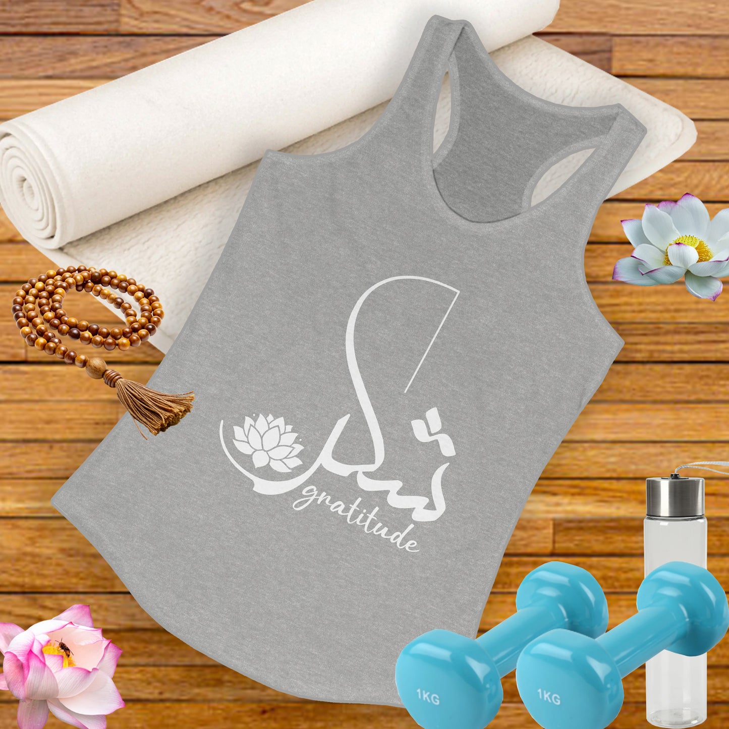 "Gratitude" Calligraphy Racerback Tank – Lotus Bloom Edition
