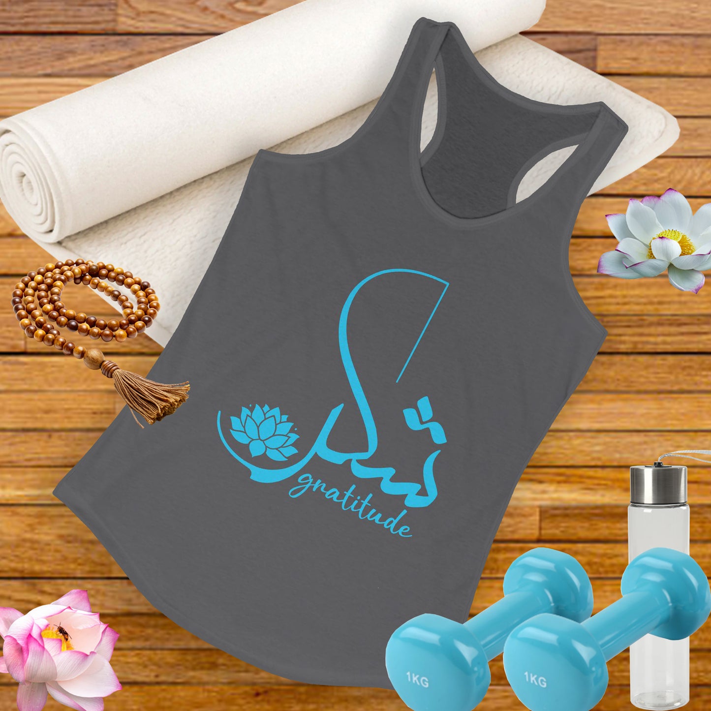 "Gratitude" Calligraphy Racerback Tank – Lotus Bloom Edition