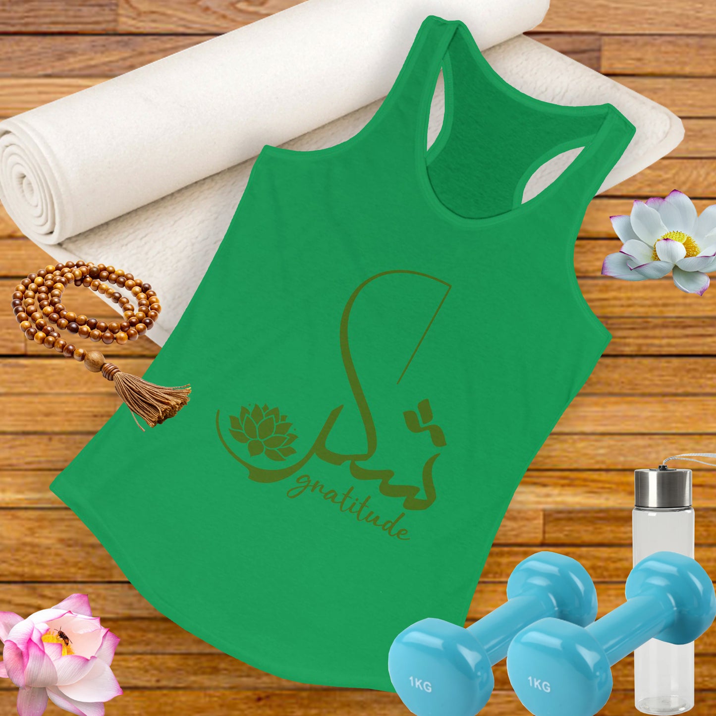 "Gratitude" Calligraphy Racerback Tank – Lotus Bloom Edition