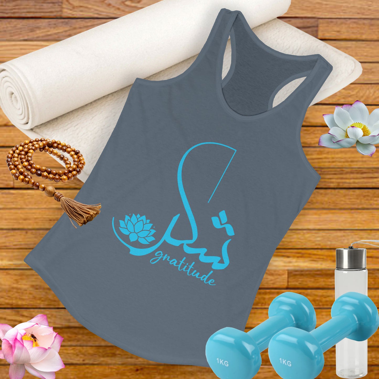 "Gratitude" Calligraphy Racerback Tank – Lotus Bloom Edition