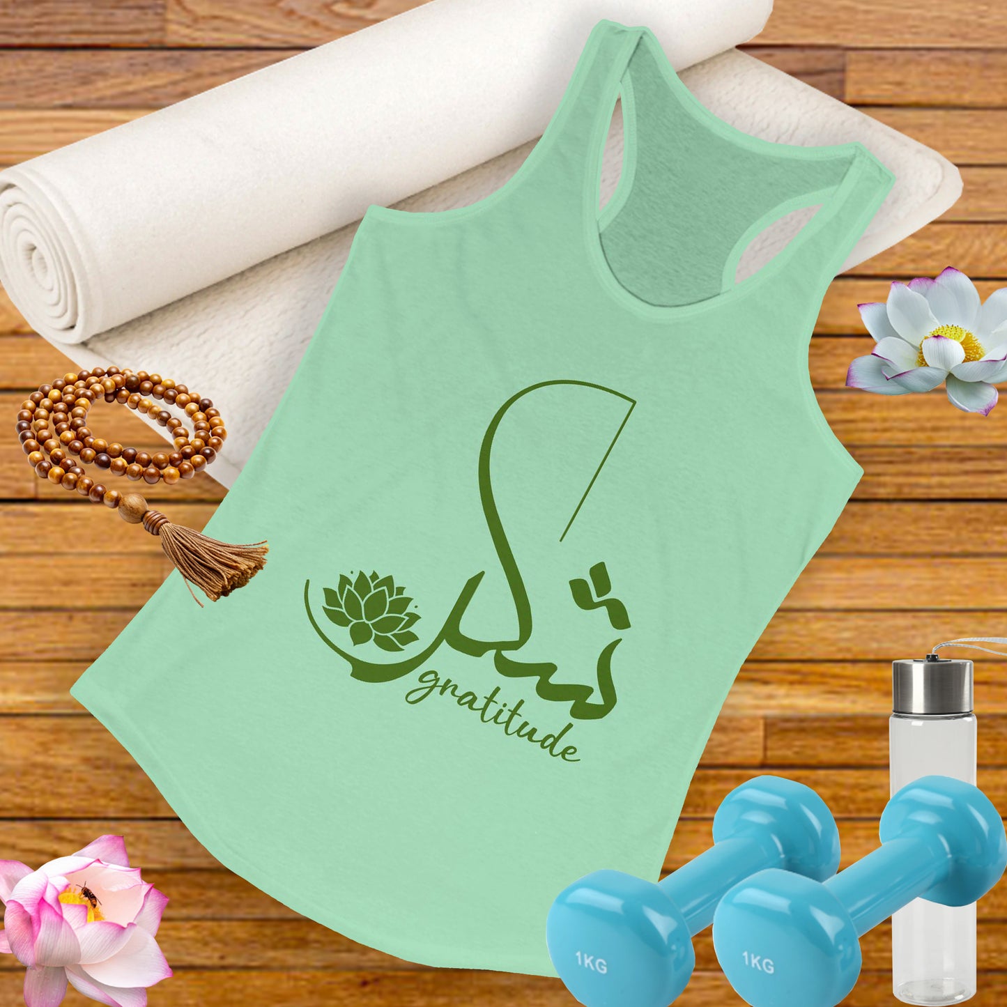 "Gratitude" Calligraphy Racerback Tank – Lotus Bloom Edition