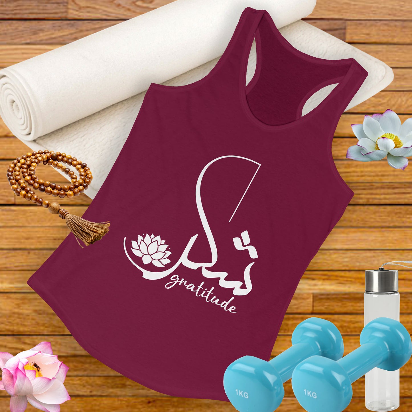 "Gratitude" Calligraphy Racerback Tank – Lotus Bloom Edition