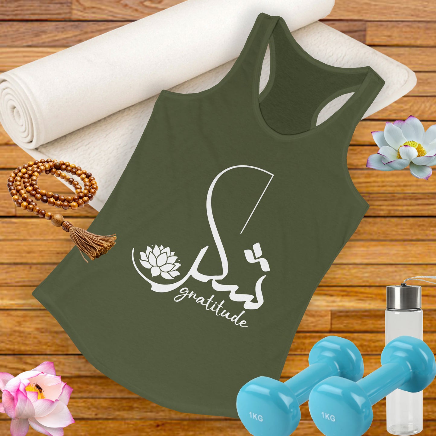 "Gratitude" Calligraphy Racerback Tank – Lotus Bloom Edition