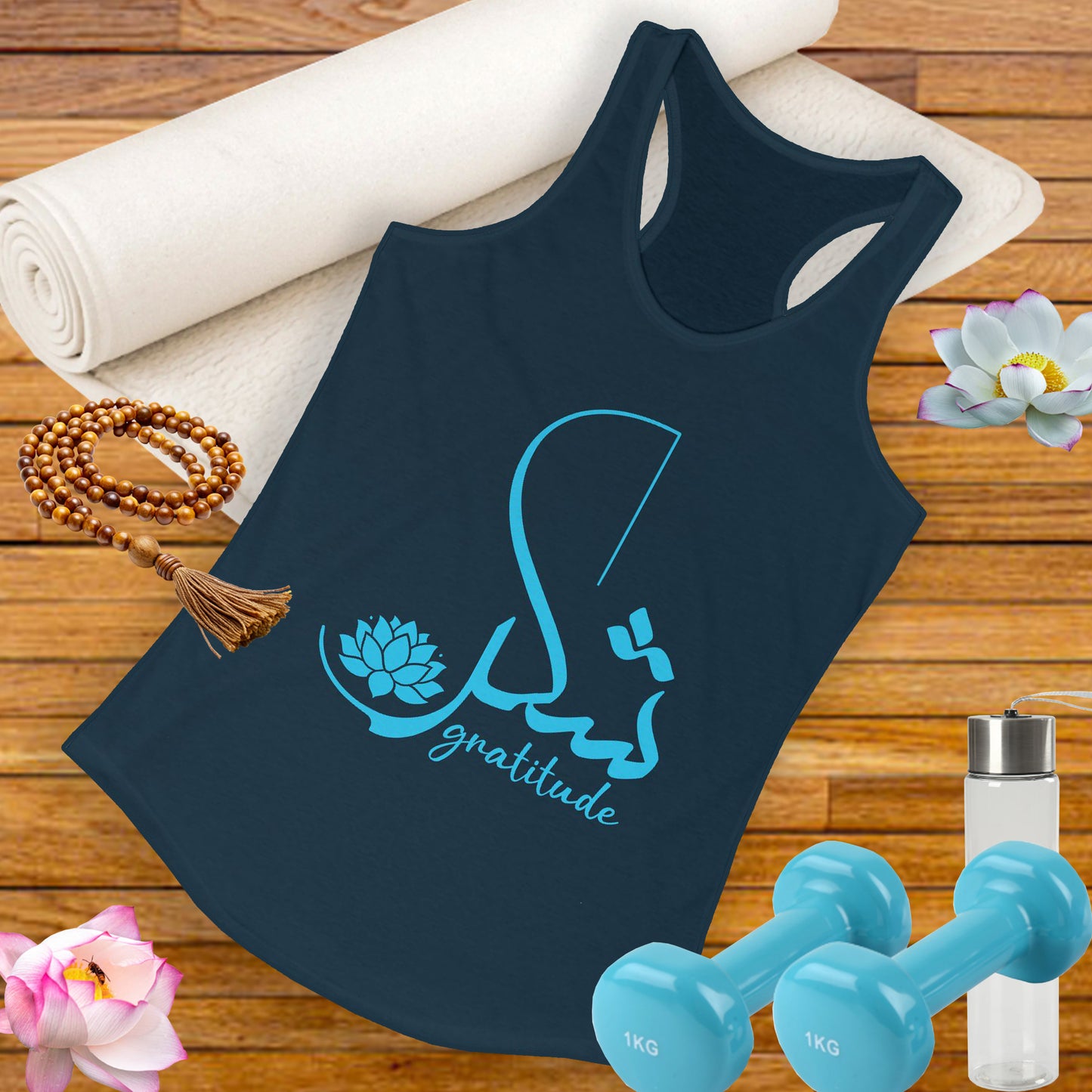"Gratitude" Calligraphy Racerback Tank – Lotus Bloom Edition
