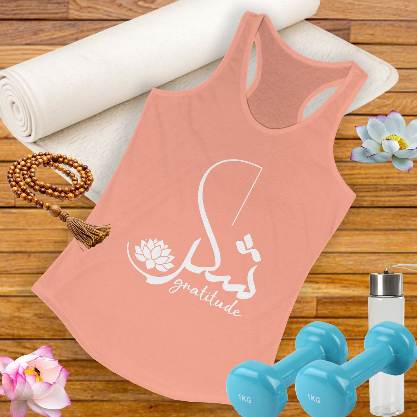 "Gratitude" Calligraphy Racerback Tank – Lotus Bloom Edition