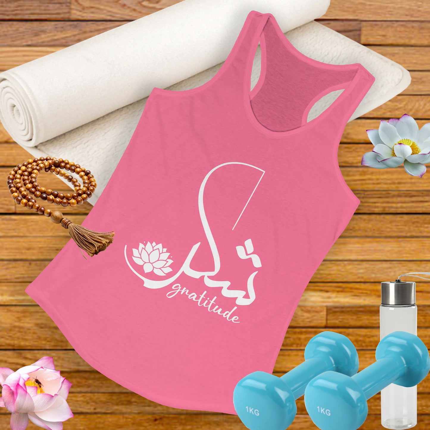 "Gratitude" Calligraphy Racerback Tank – Lotus Bloom Edition