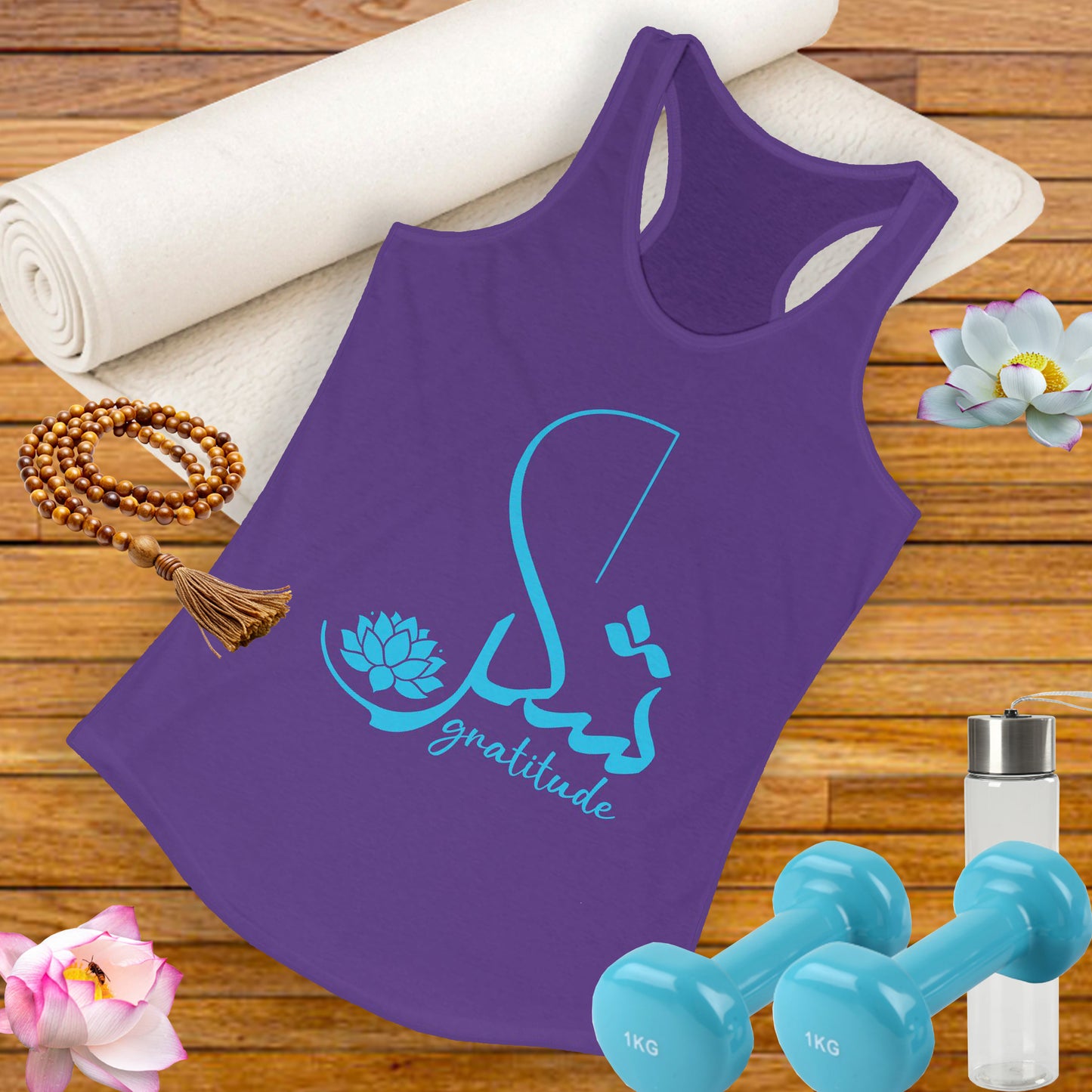 "Gratitude" Calligraphy Racerback Tank – Lotus Bloom Edition