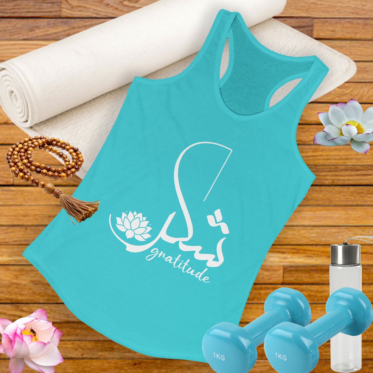 "Gratitude" Calligraphy Racerback Tank – Lotus Bloom Edition