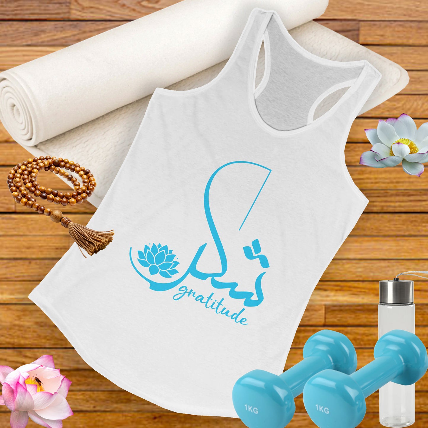 "Gratitude" Calligraphy Racerback Tank – Lotus Bloom Edition