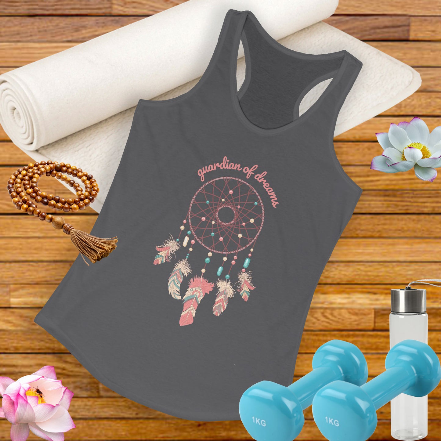 “Guardian of Dreams” Dreamcatcher Racerback Tank - BOHO-Chic Women’s Top for Active Souls