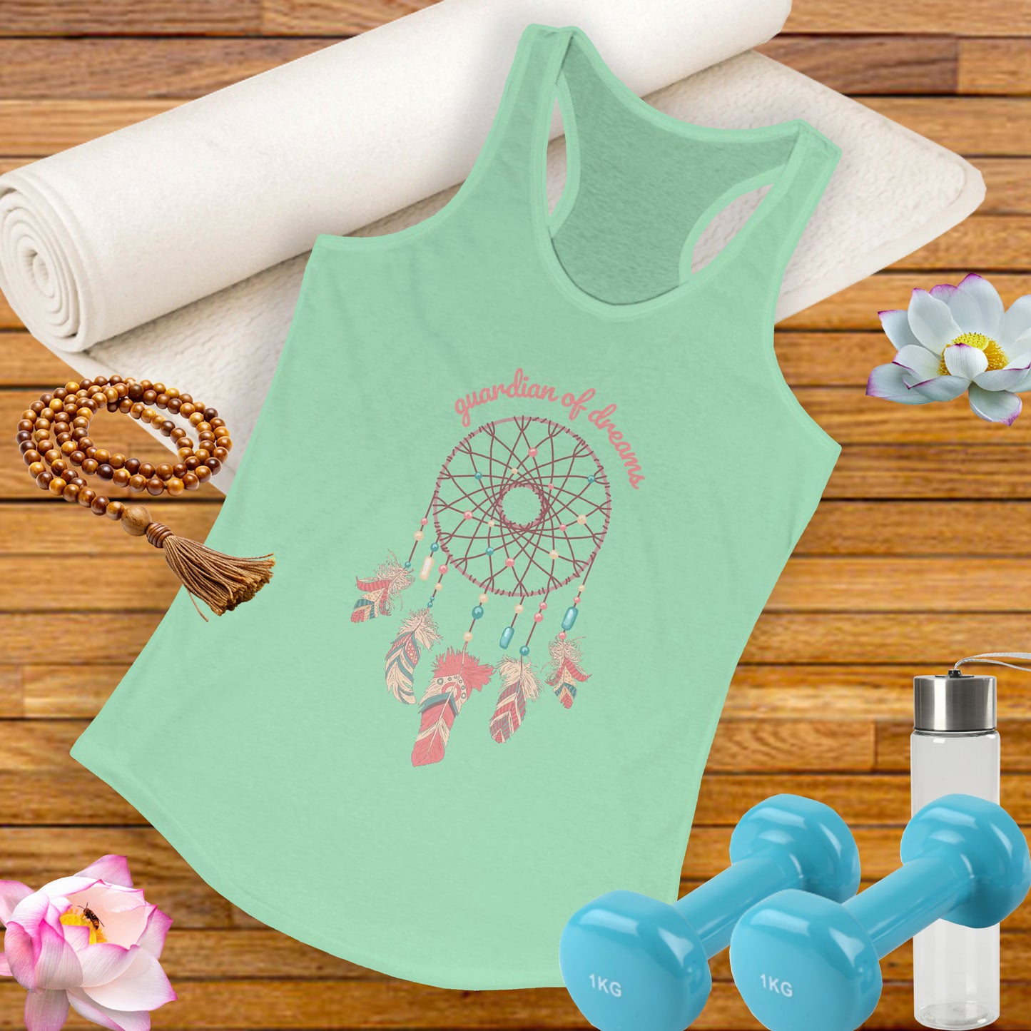 “Guardian of Dreams” Dreamcatcher Racerback Tank - BOHO-Chic Women’s Top for Active Souls