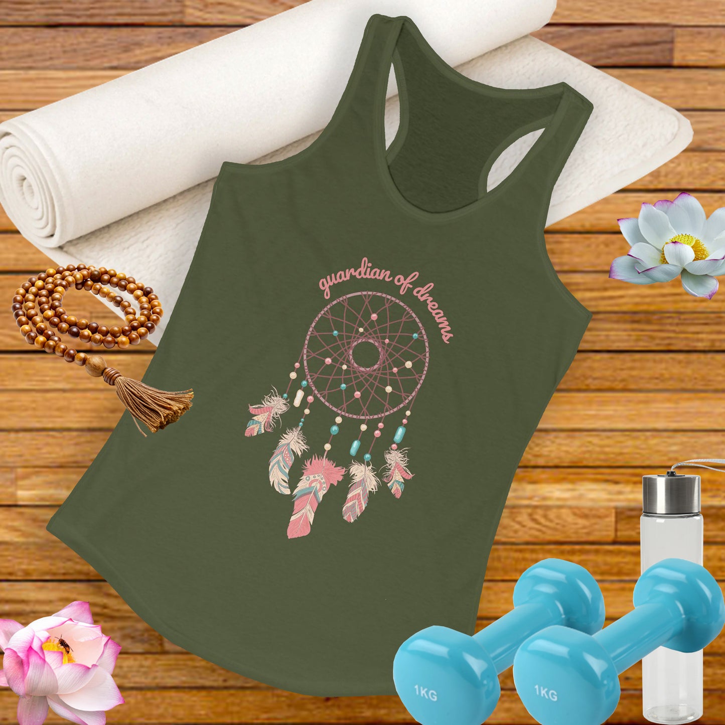 “Guardian of Dreams” Dreamcatcher Racerback Tank - BOHO-Chic Women’s Top for Active Souls
