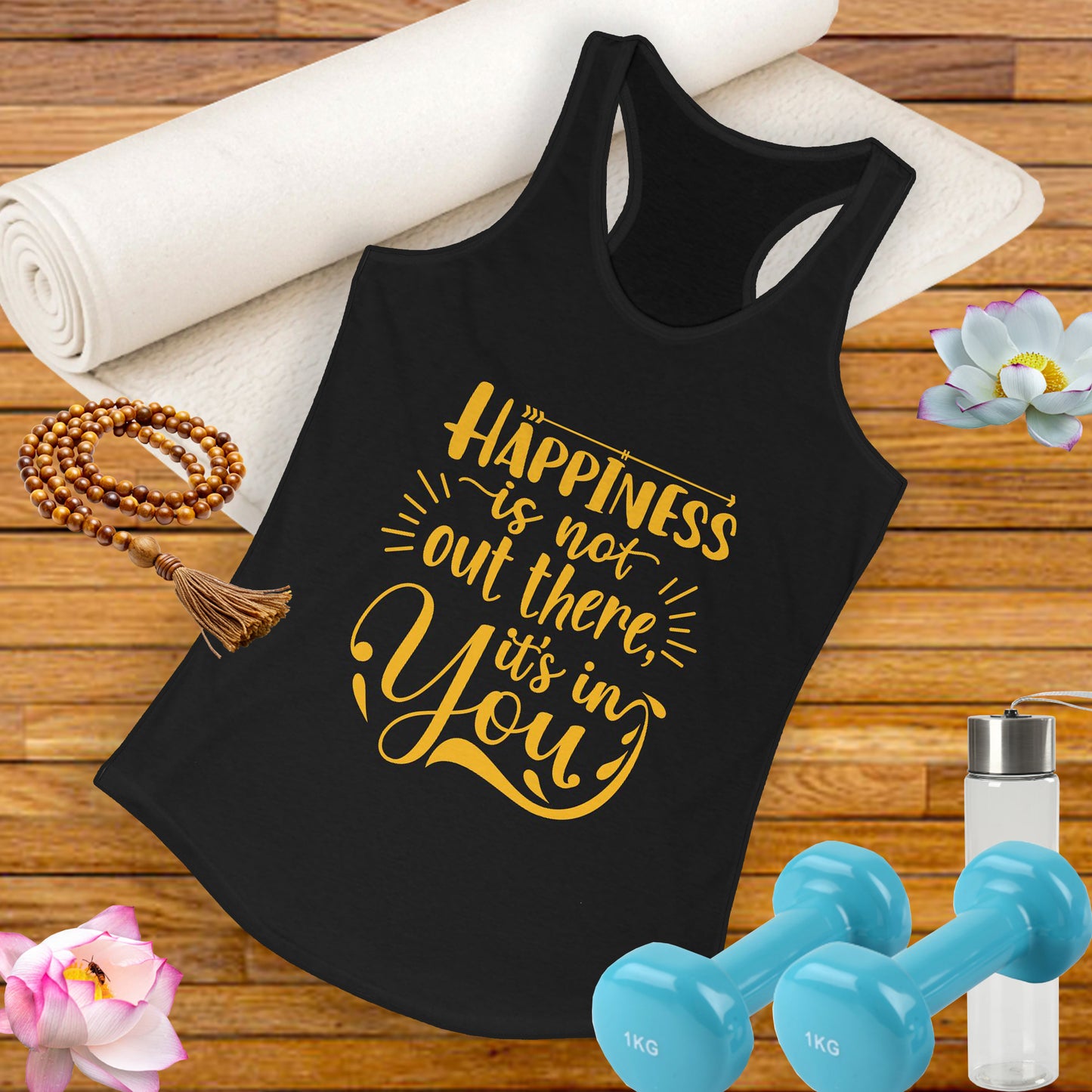 Happiness Within Racerback Tank – Inspirational Quote Women's Top