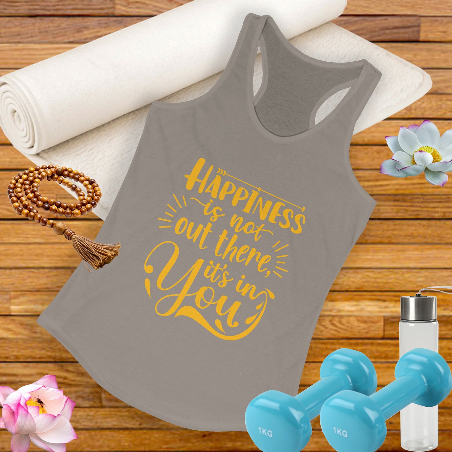 Happiness Within Racerback Tank – Inspirational Quote Women's Top
