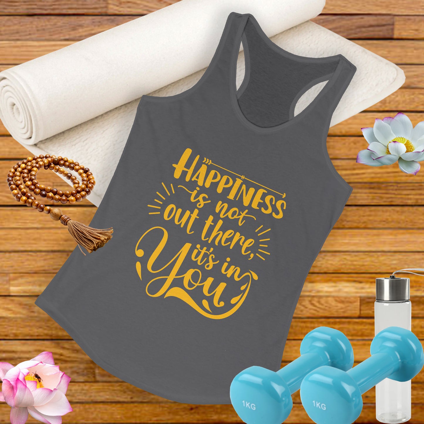 Happiness Within Racerback Tank – Inspirational Quote Women's Top
