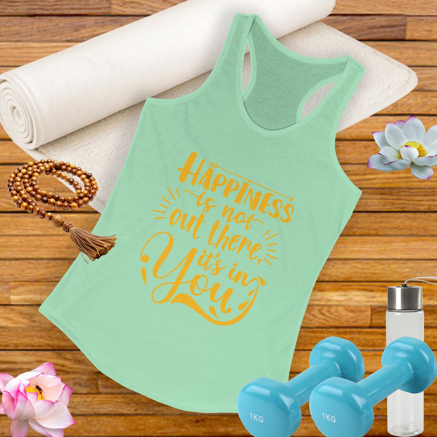 Happiness Within Racerback Tank – Inspirational Quote Women's Top