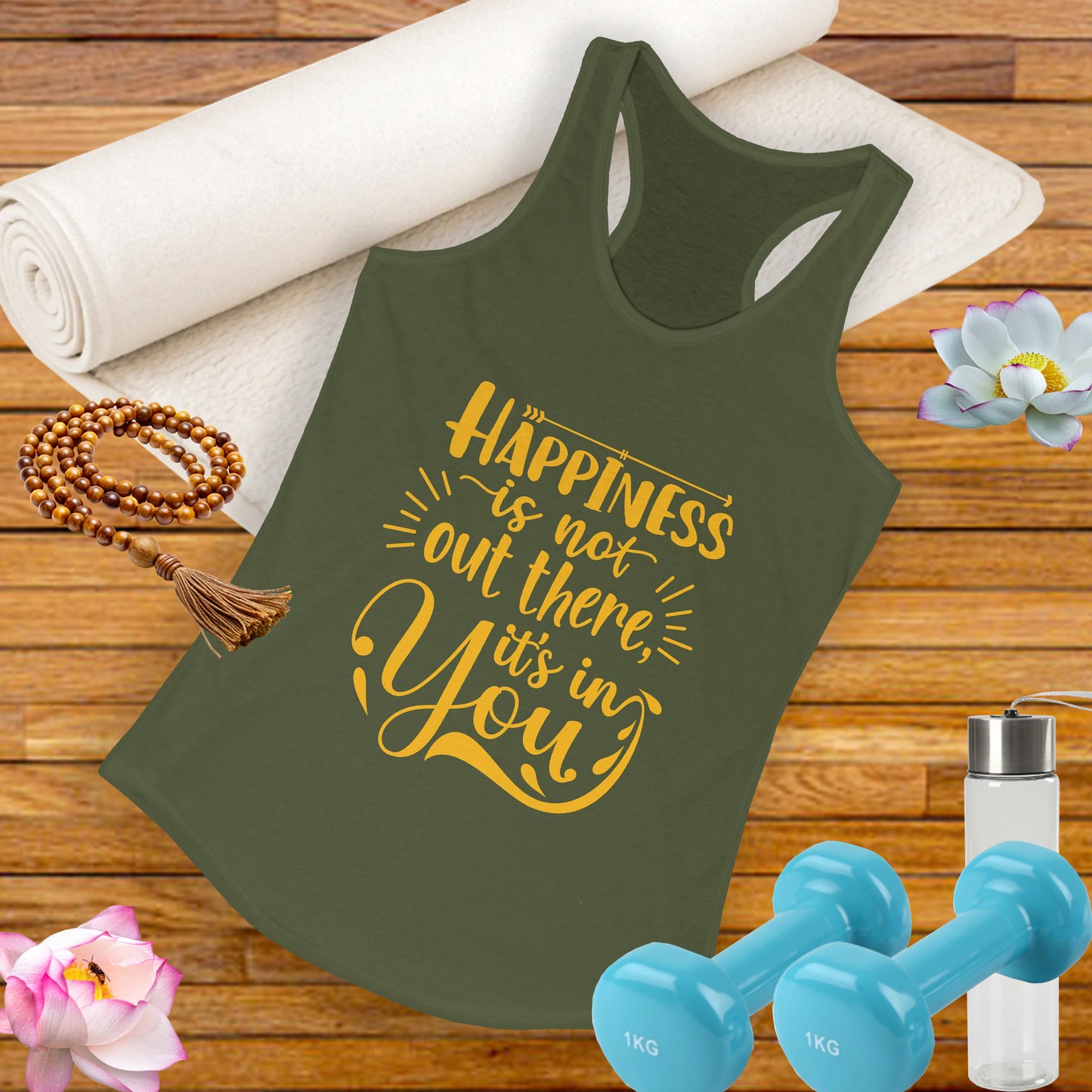 Happiness Within Racerback Tank – Inspirational Quote Women's Top