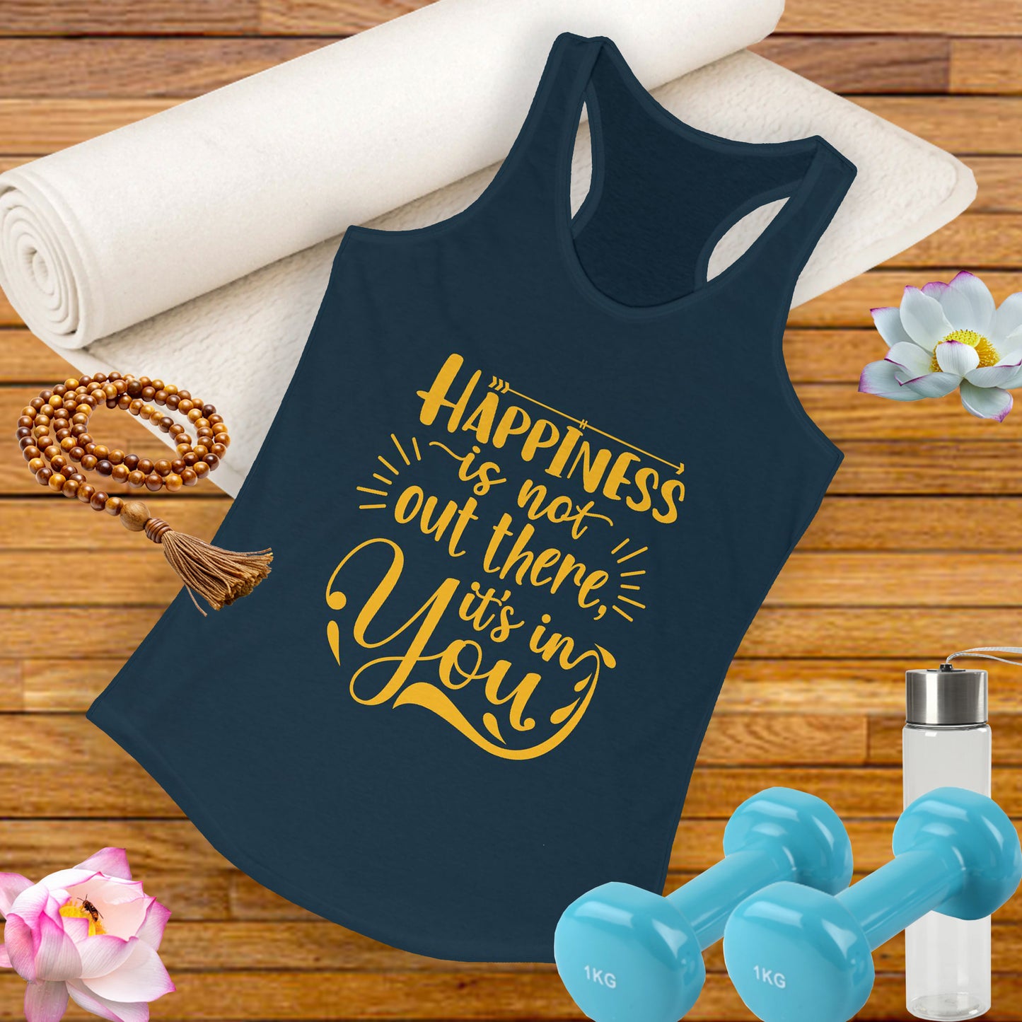 Happiness Within Racerback Tank – Inspirational Quote Women's Top