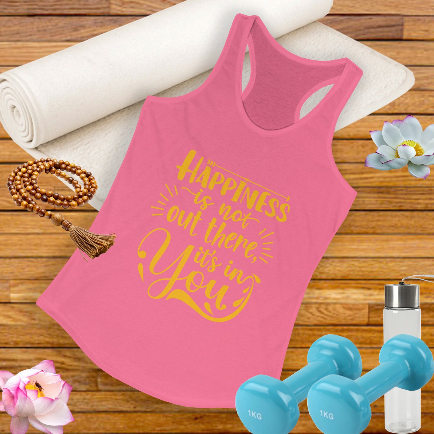 Happiness Within Racerback Tank – Inspirational Quote Women's Top