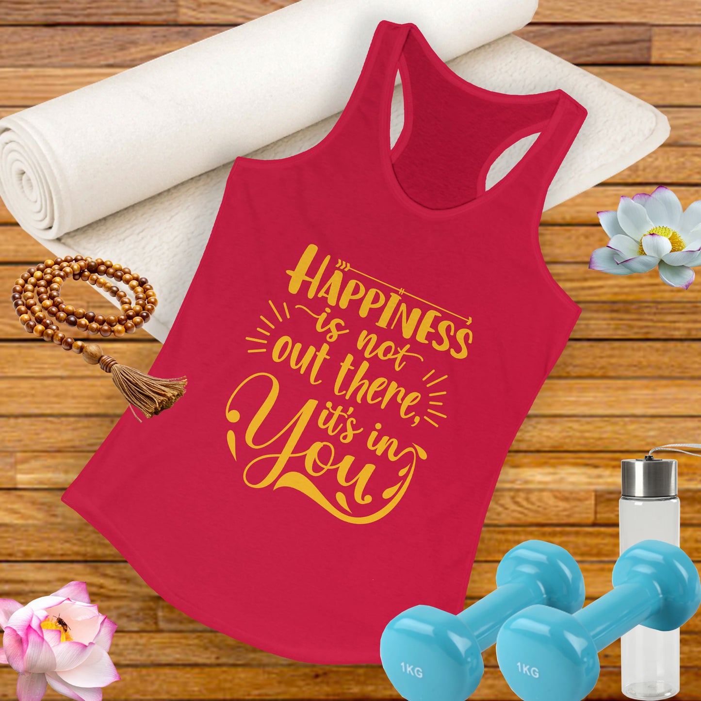 Happiness Within Racerback Tank – Inspirational Quote Women's Top