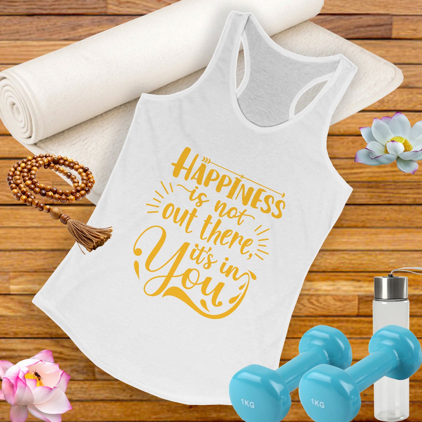 Happiness Within Racerback Tank – Inspirational Quote Women's Top