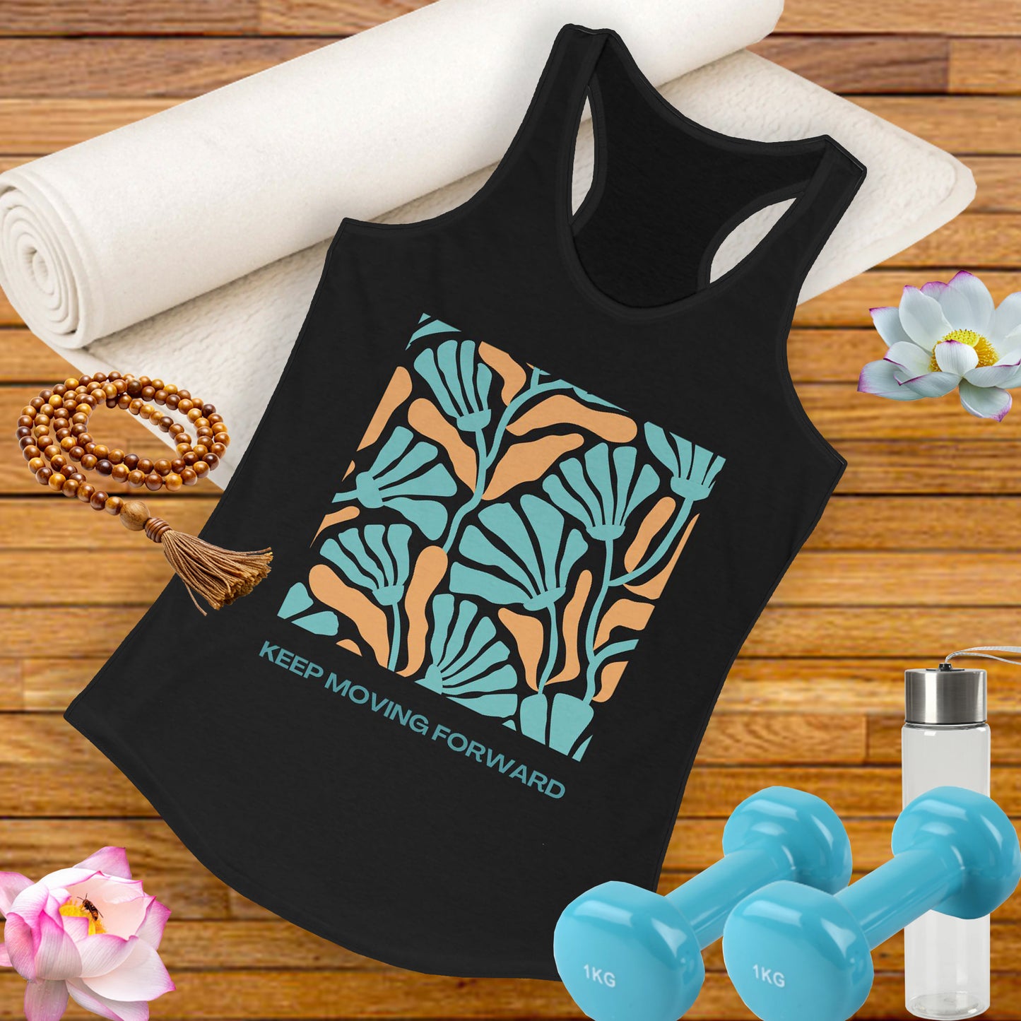 "Keep Moving Forward" - Floral Women’s Racerback Tank - Fuel Your Flow