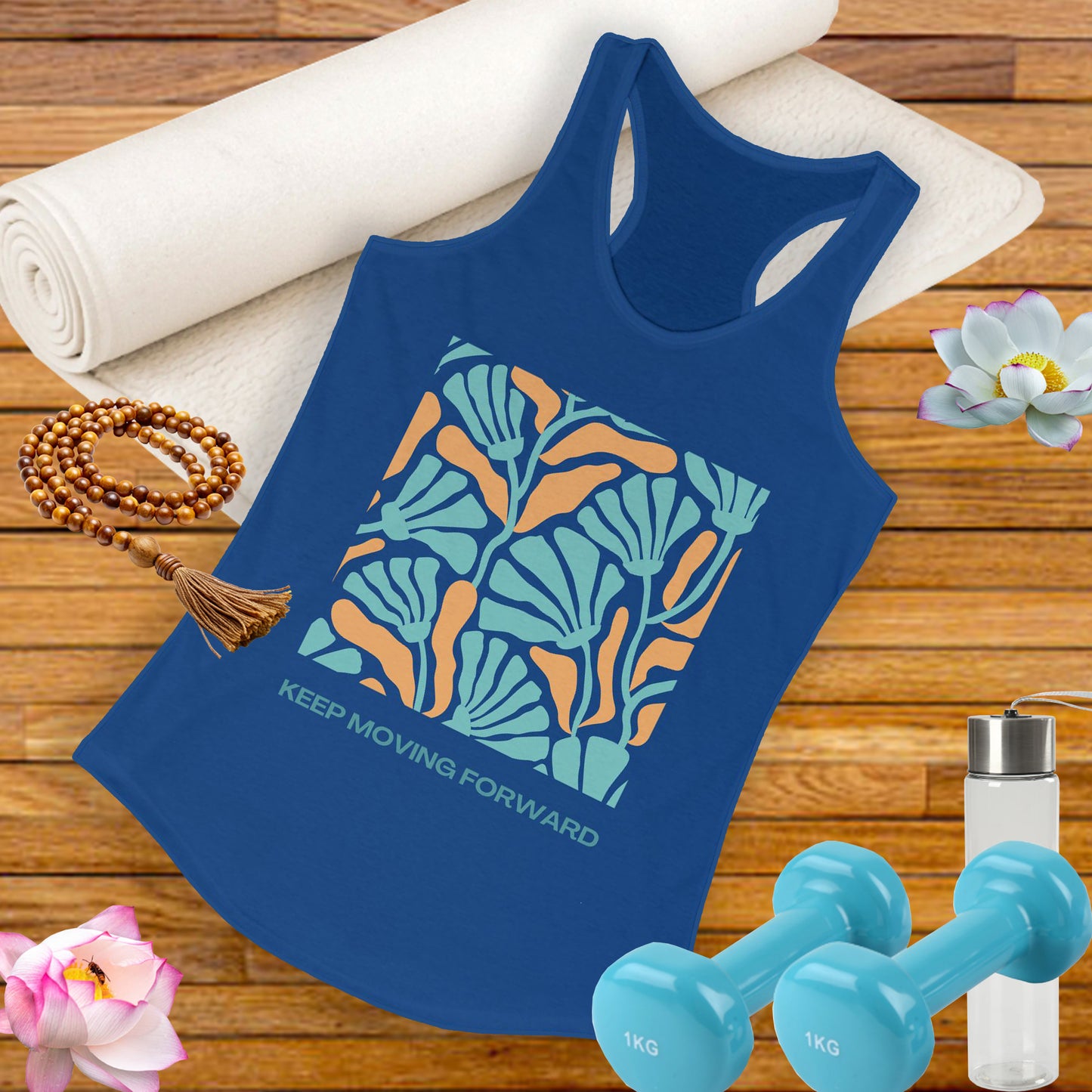 "Keep Moving Forward" - Floral Women’s Racerback Tank - Fuel Your Flow
