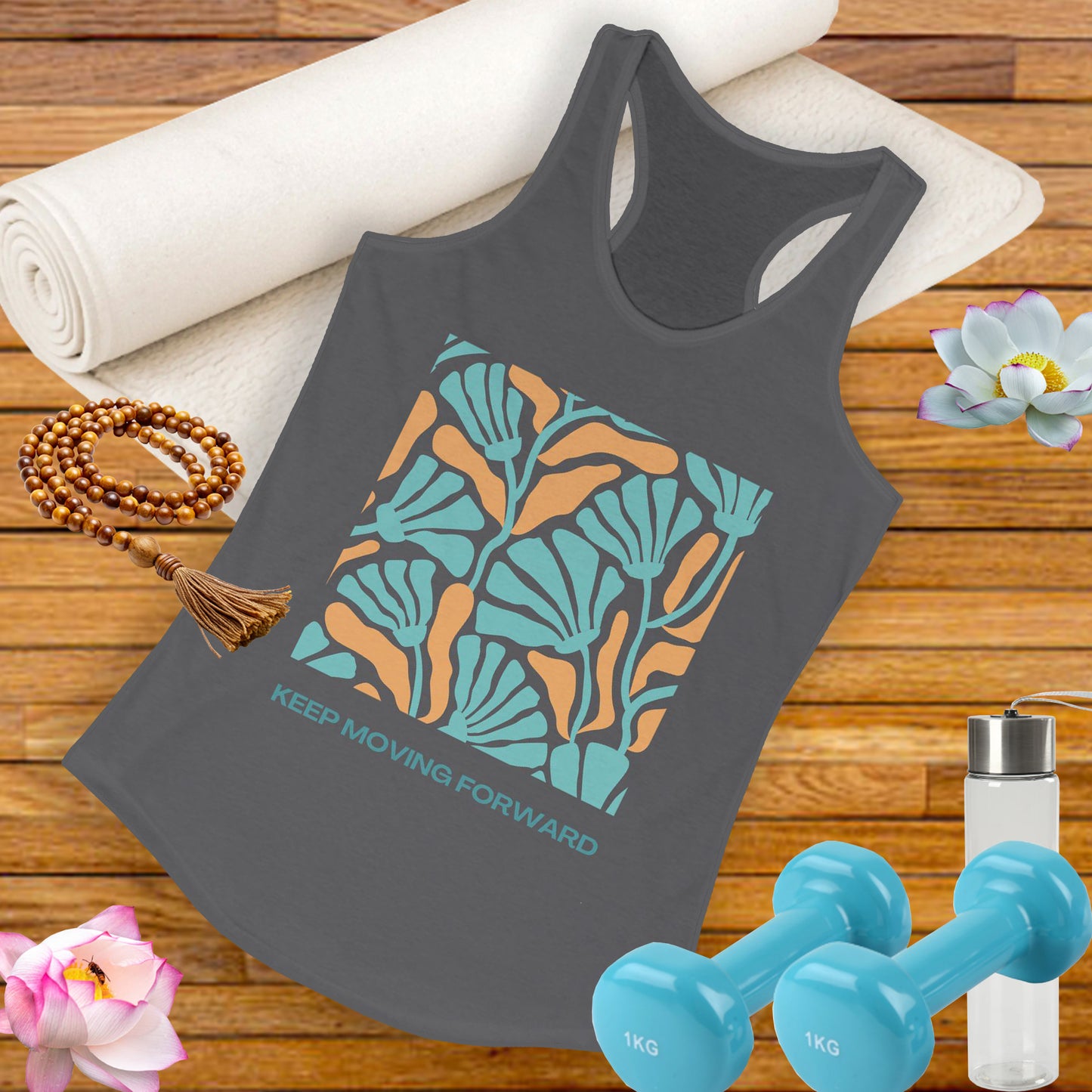 "Keep Moving Forward" - Floral Women’s Racerback Tank - Fuel Your Flow