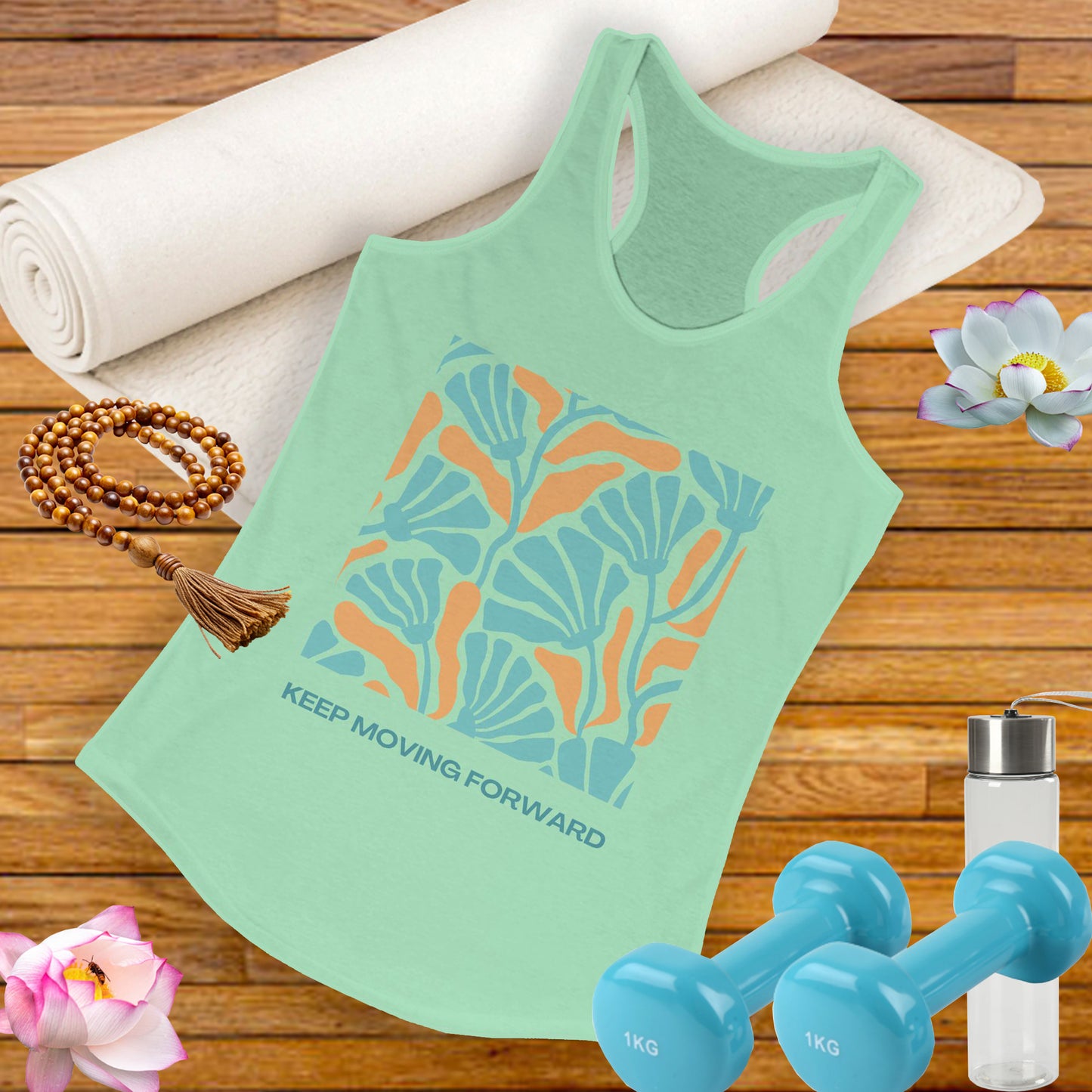 "Keep Moving Forward" - Floral Women’s Racerback Tank - Fuel Your Flow