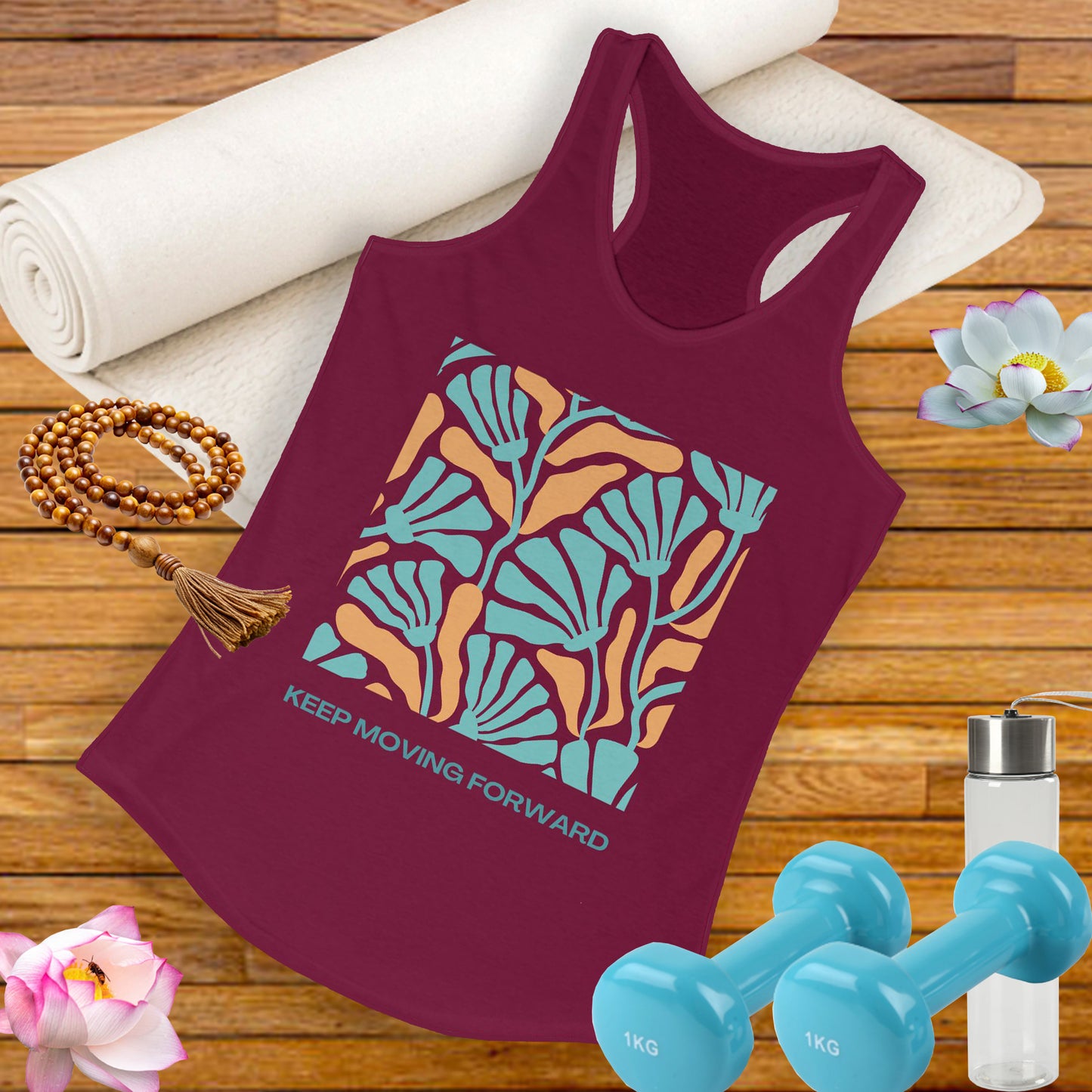 "Keep Moving Forward" - Floral Women’s Racerback Tank - Fuel Your Flow