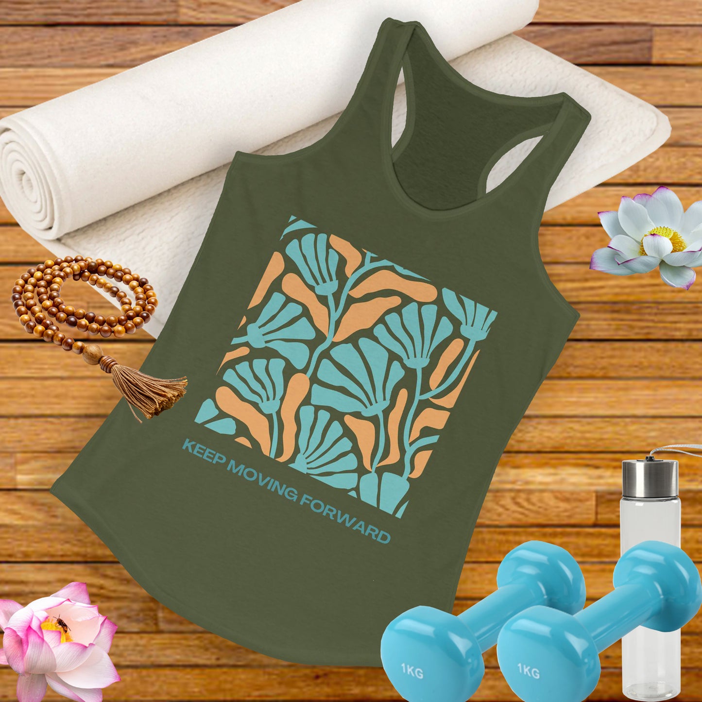 "Keep Moving Forward" - Floral Women’s Racerback Tank - Fuel Your Flow
