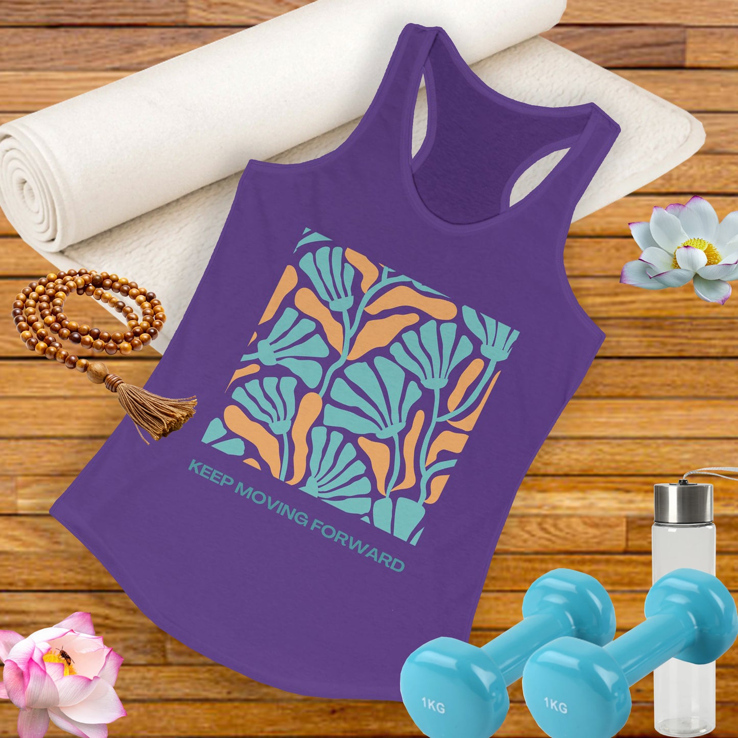 "Keep Moving Forward" - Floral Women’s Racerback Tank - Fuel Your Flow