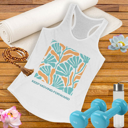 "Keep Moving Forward" - Floral Women’s Racerback Tank - Fuel Your Flow
