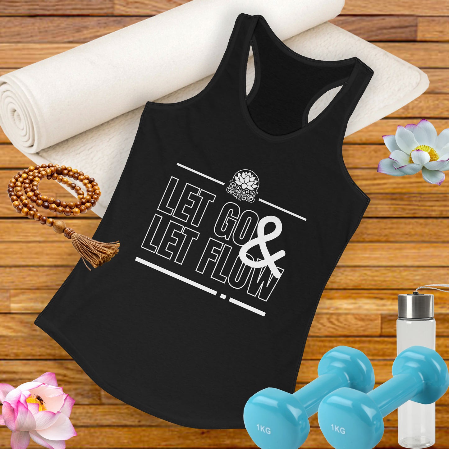 "Let Go & Let Flow" - Women's Racerback Tank Top - Surrender, Soften, Shine