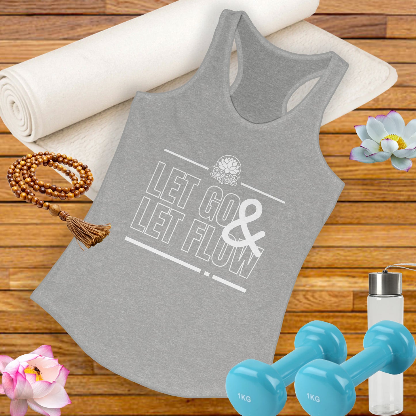 "Let Go & Let Flow" - Women's Racerback Tank Top - Surrender, Soften, Shine