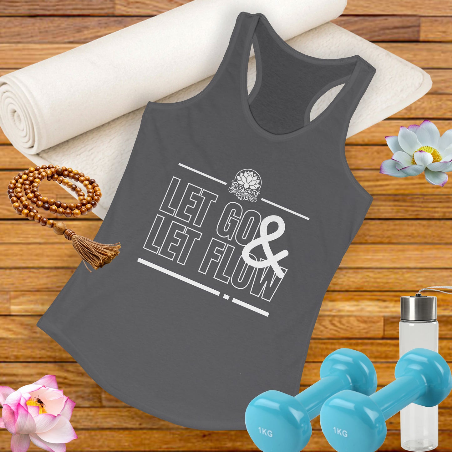 "Let Go & Let Flow" - Women's Racerback Tank Top - Surrender, Soften, Shine