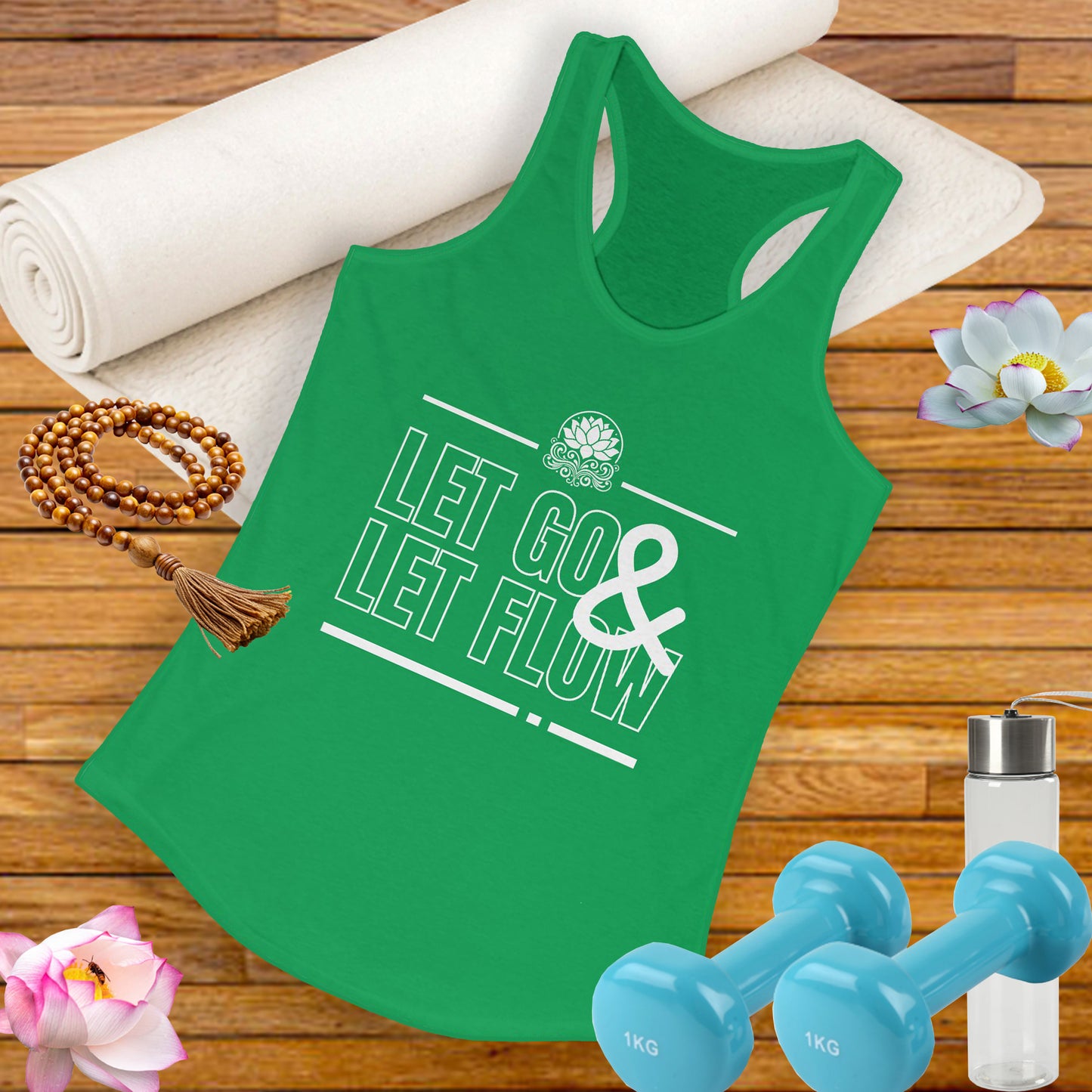 "Let Go & Let Flow" - Women's Racerback Tank Top - Surrender, Soften, Shine