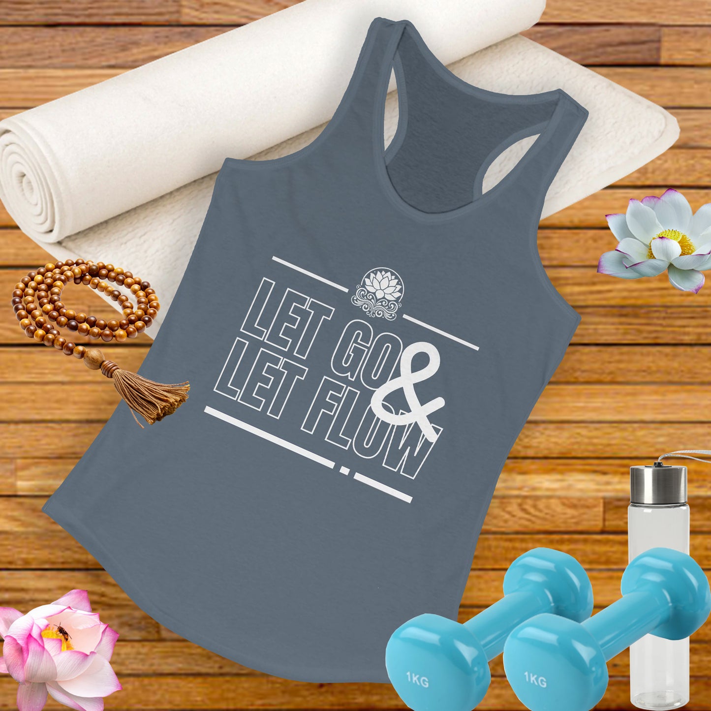 "Let Go & Let Flow" - Women's Racerback Tank Top - Surrender, Soften, Shine