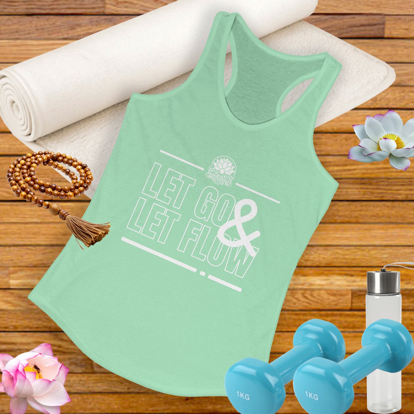 "Let Go & Let Flow" - Women's Racerback Tank Top - Surrender, Soften, Shine