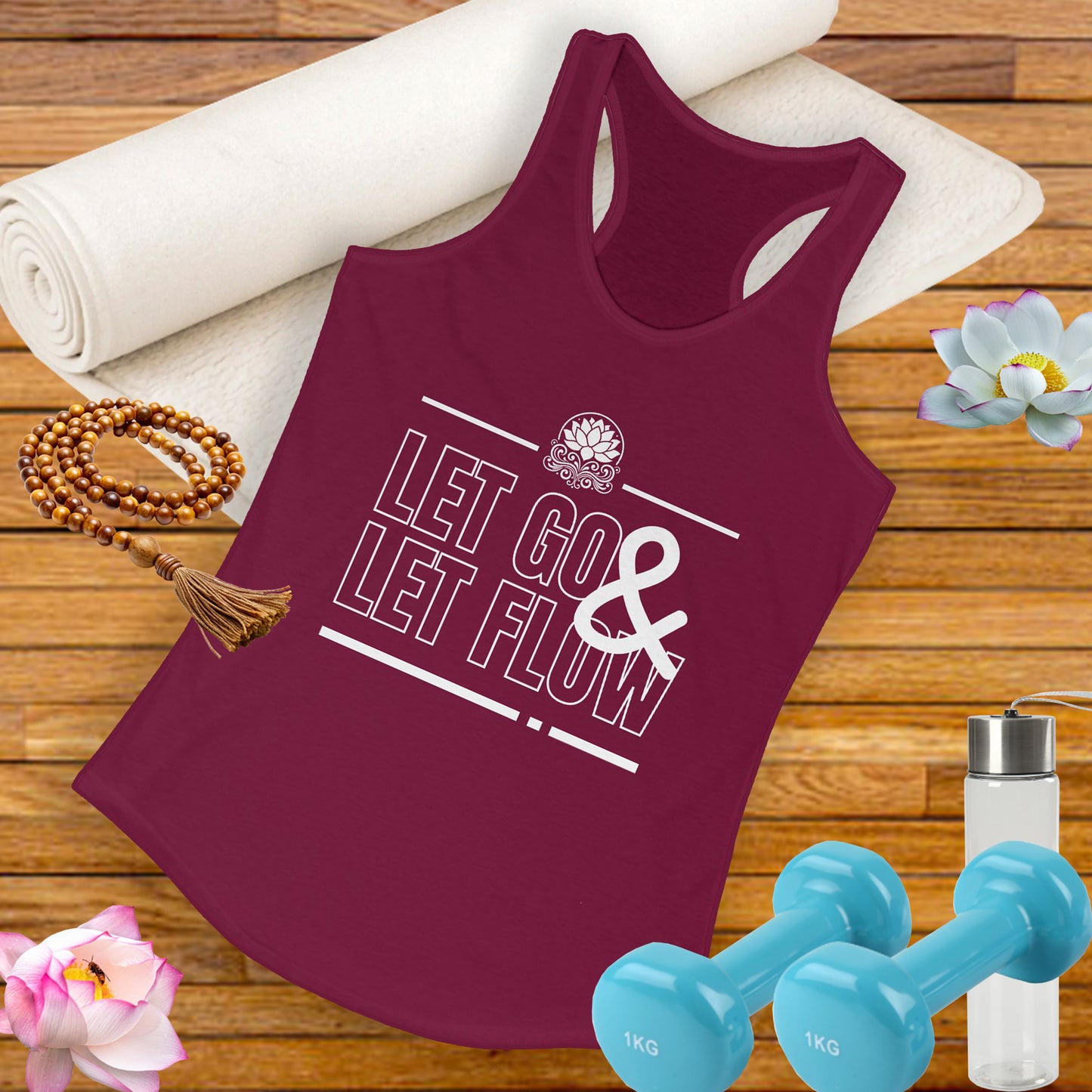 "Let Go & Let Flow" - Women's Racerback Tank Top - Surrender, Soften, Shine