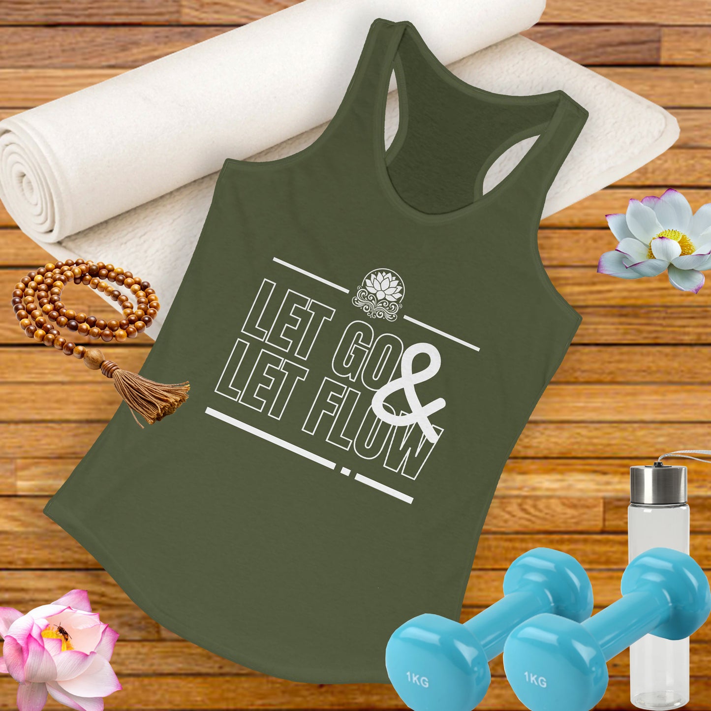 "Let Go & Let Flow" - Women's Racerback Tank Top - Surrender, Soften, Shine