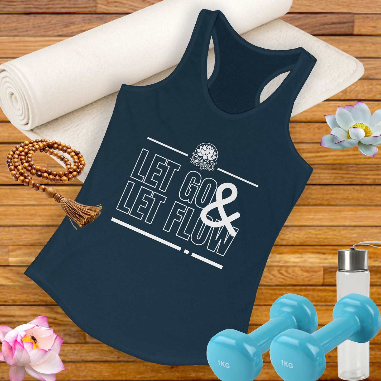 "Let Go & Let Flow" - Women's Racerback Tank Top - Surrender, Soften, Shine